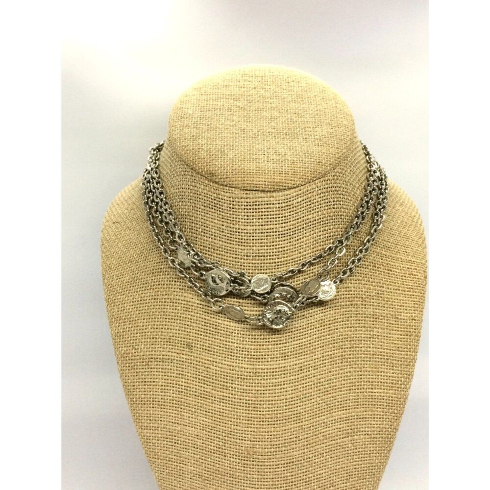 Vintage Coin Necklace Long Layered Silver Tone Runway Statement 56”